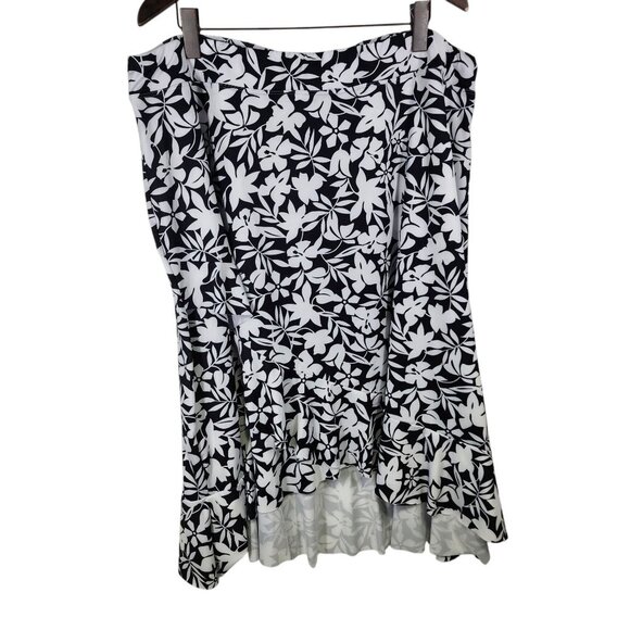 Lands' End Womens‎ Ruffle Hem Midi Cover-up Skirt Black Havana Floral Size 3X - Picture 3 of 9